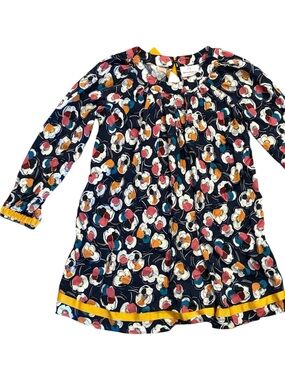 Hanna Andersson Navy Floral Long-Sleeve Dress with Yellow Trim